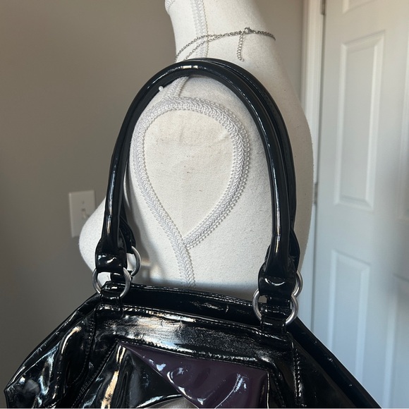 Y2K Black and Purple Faux Leather Rose Floral Style Shoulder Bag - Picture 4 of 7